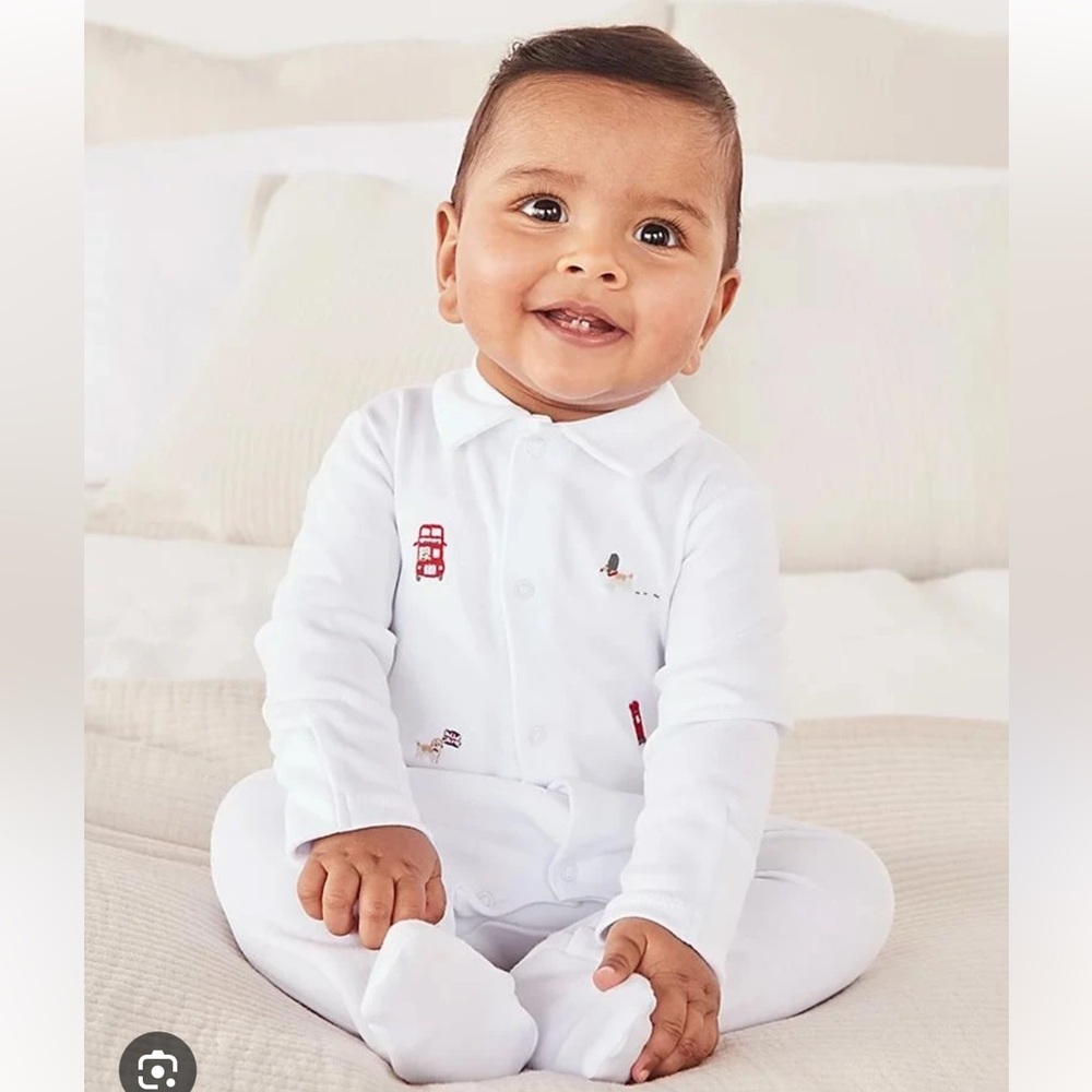 ❤️ Train Collared Sleepsuit, White, Newborn
